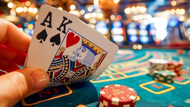 Live dealer blackjack table and football betting interface on mobile screen